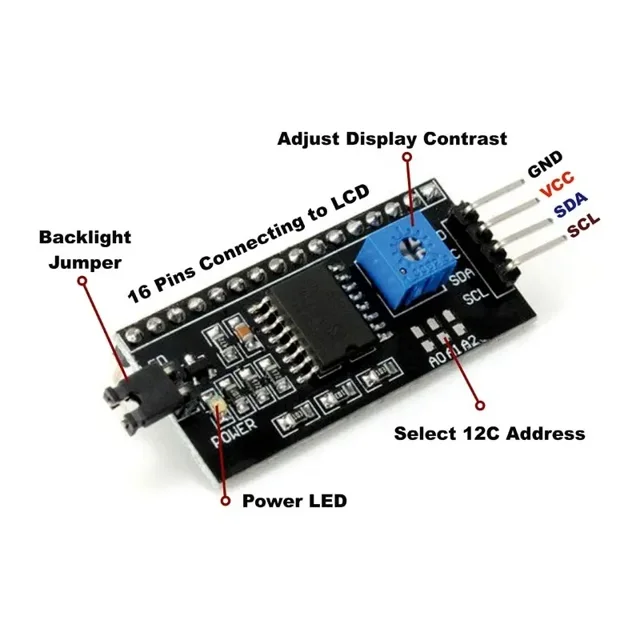 اینفوگرافیک ماژول I2C مخصوص LCD کاراکتری PCF8574
