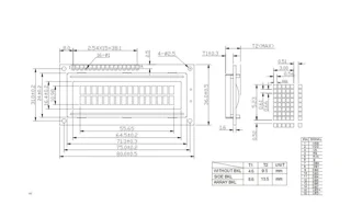 ابعاد مکانیکی و نقشه فنی LCD کاراکتری 16×2 مدل 1602A
