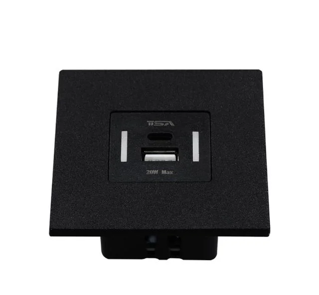 پریز توکار USB و Type-C تیسا قاب مربعی مشکی