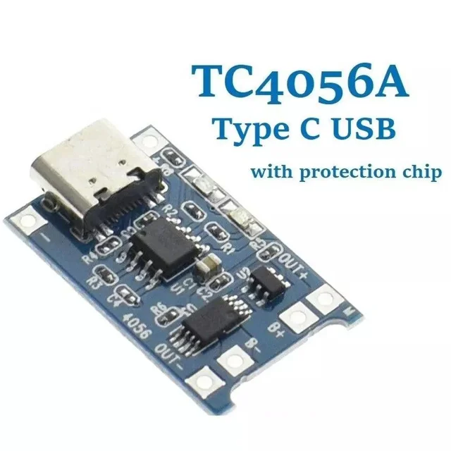 ماژول شارژر باتری لیتیومی TP4056 با USB Type-C و مدار محافظ